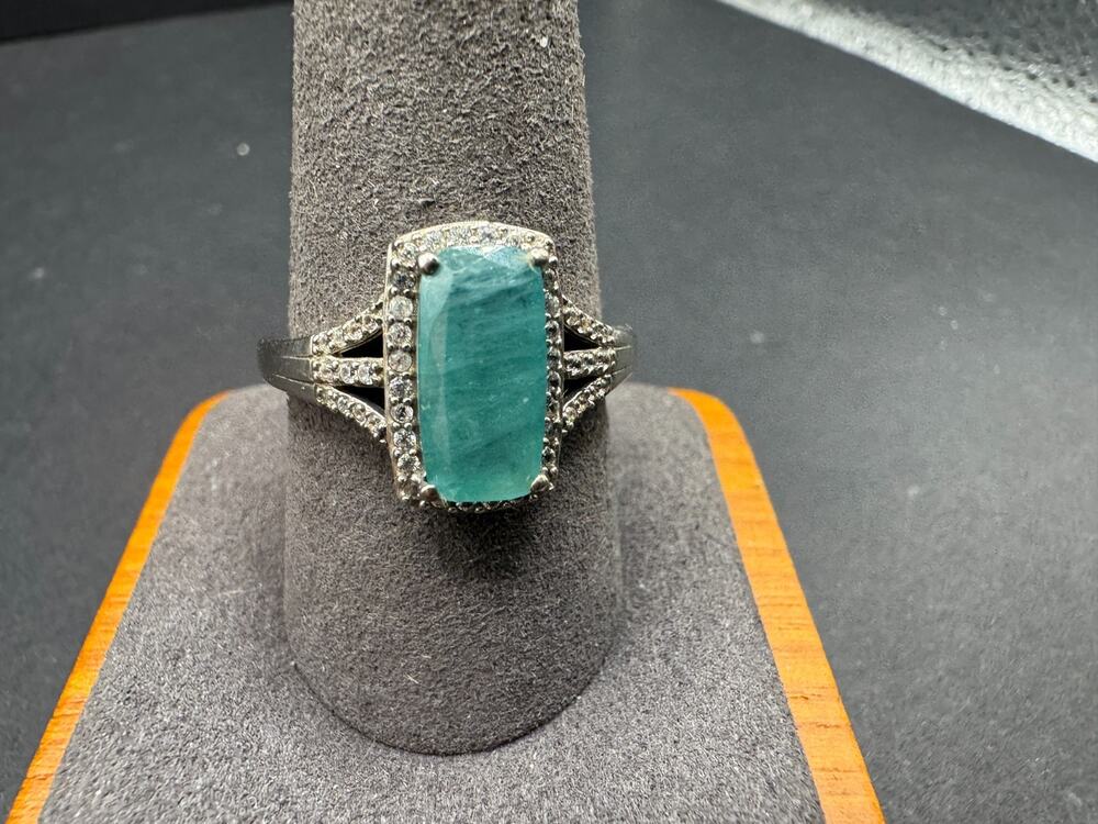 D'Joy Signed Sterling Silver 925 Grandidierite & Moissanite Stone Ring Sz 10